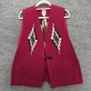 Ortega's Vest Mens S Red Wool Hand Woven Southwestern Geometric Lined Chimayo